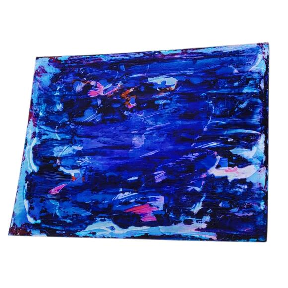 Abstract Wall Art Painting on Photo Paper by Local Artist in Purples and Blues - Picture 1 of 4